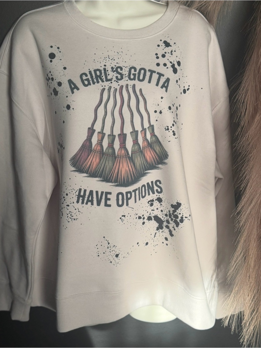 Women's Cream Graphic Crewneck Sweater - A Girl's Gotta Have Options